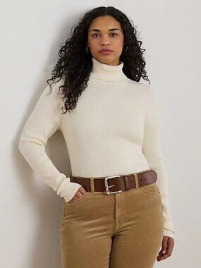 $99 Lauren Ralph Lauren Ribbed Turtleneck Sweater Winter Cream